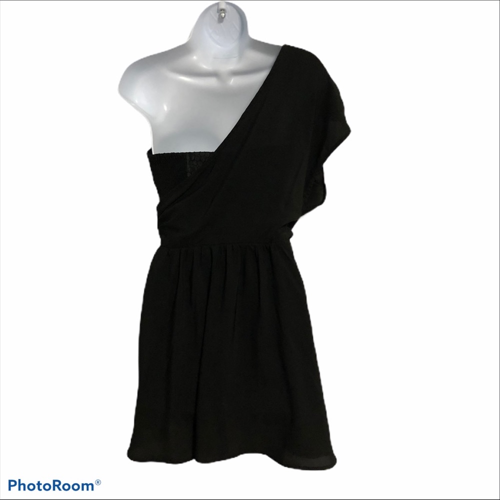 6 Shore Road Wanderlust Corset Top One Shoulder Ruched Mini LBD Black Dress NWT - Picture 6 of 13